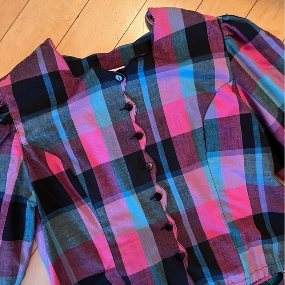 Vintage The Cotton Collection Matching Checkered Long Sleeve Blouse & Sk… - Picture 14 of 16